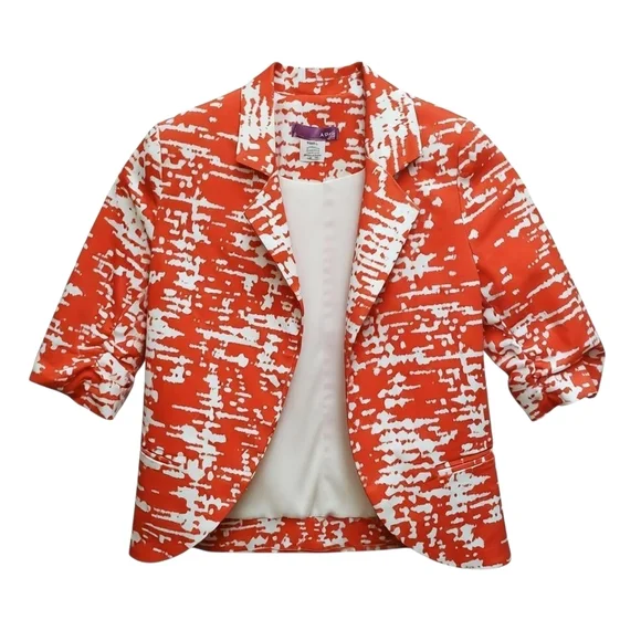Aqua Vibrant Cropped Blazer Red White Abstract Print - Picture 1 of 12